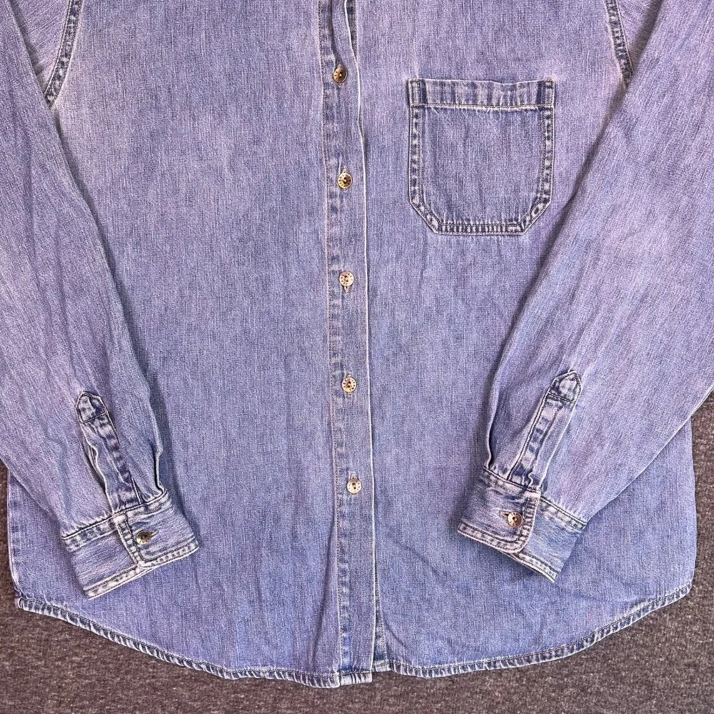 Vintage 90s Lee Denim Shirt Womens M Long Sleeve Button Up Classic Cotton Pocket - Picture 8 of 14